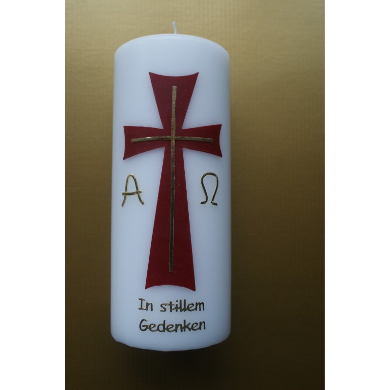 Trauerkerze Kreuz mit Alpha Omega